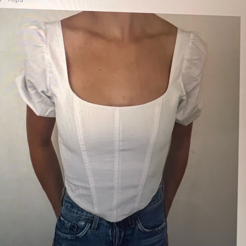 Abercrombie and Fitch - white corset crop top with puff sleeves